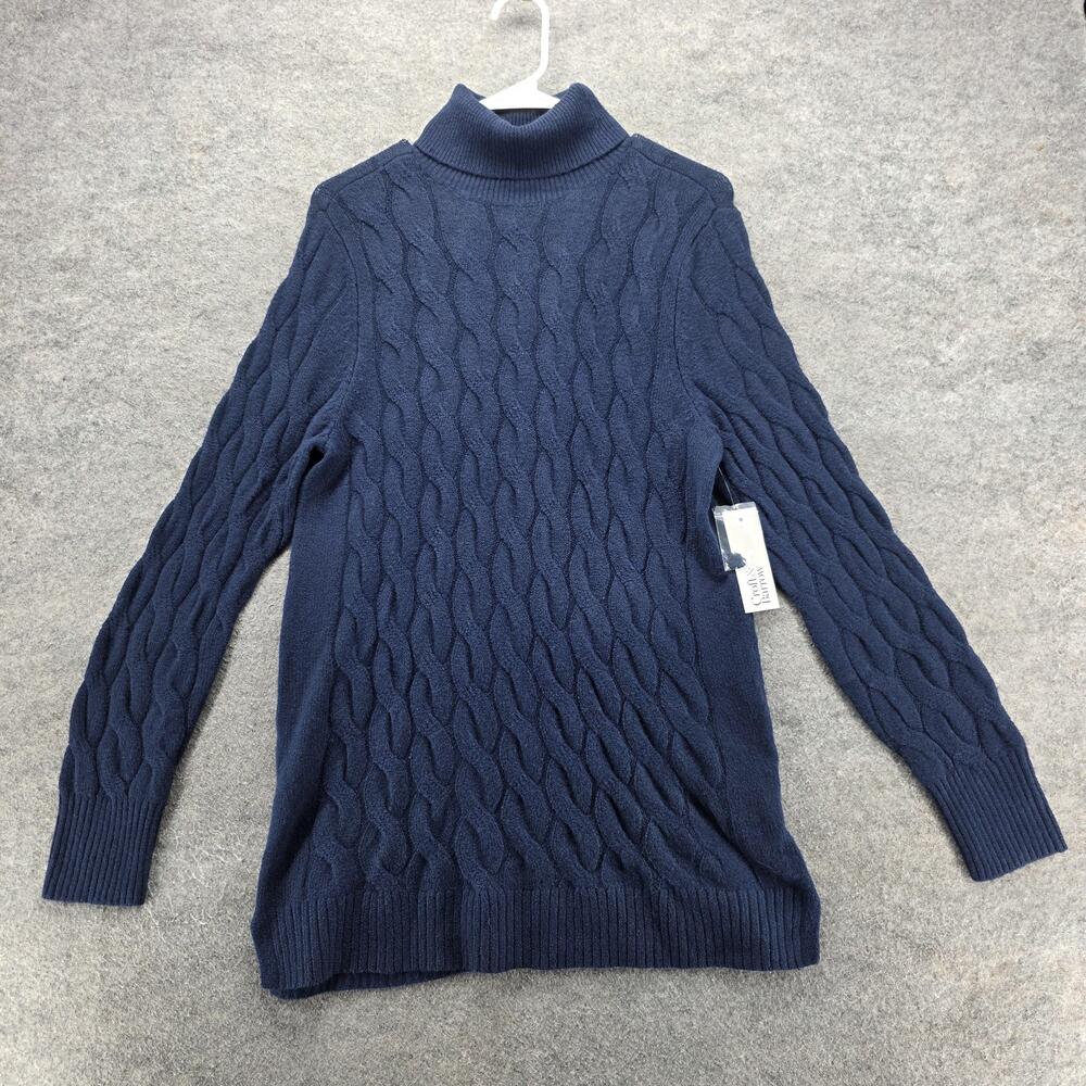 Croft & Barrow Sweater Womens Large Luxe Blue Cable Knit Turtleneck Pullover